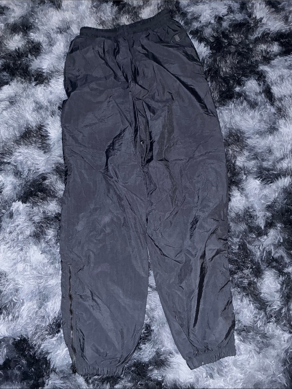 Black lined Champion Men's wind pants bottom zip up Jogger sz M windbreaker